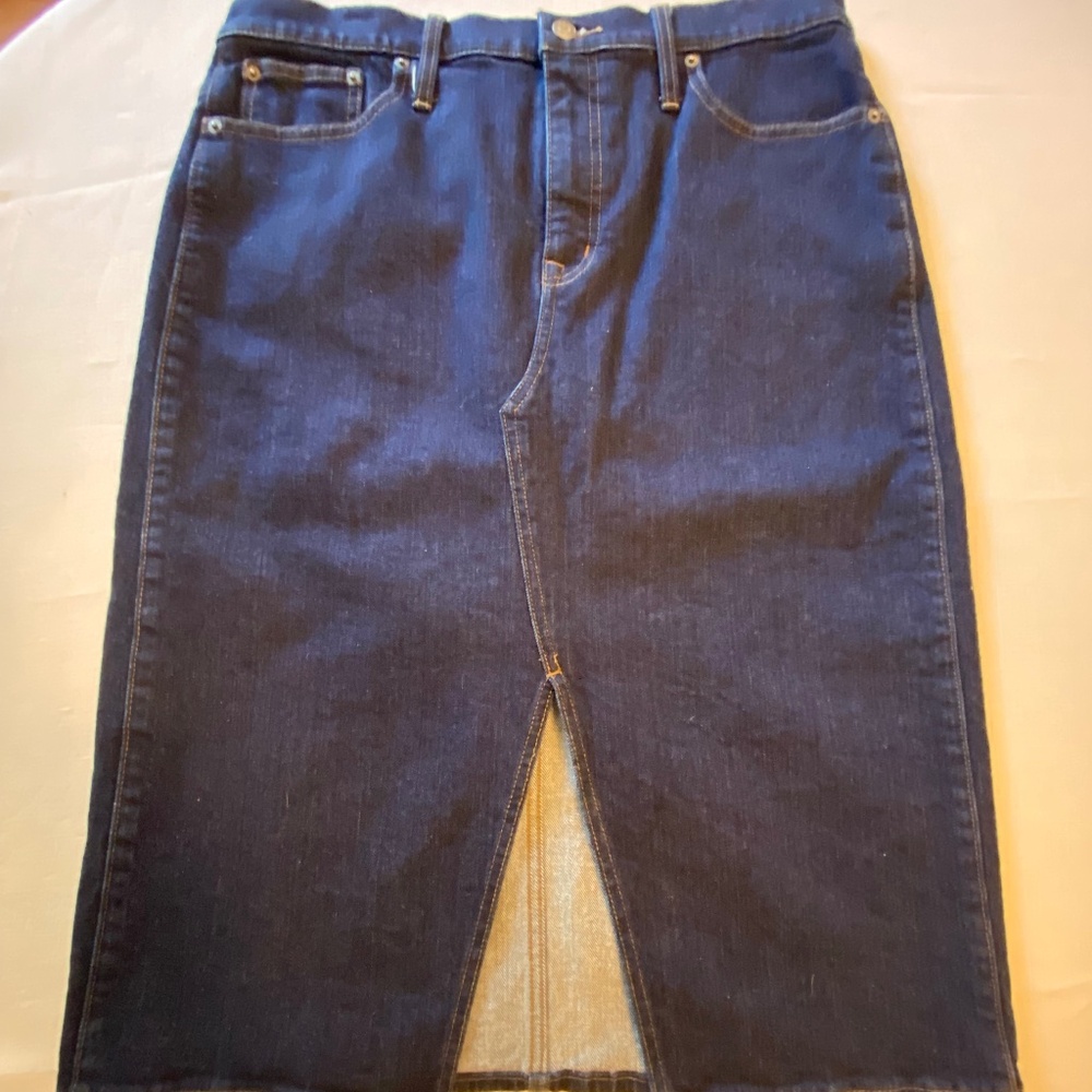 J. Crew Knee Length Denim Skirt, Size 32, Blue